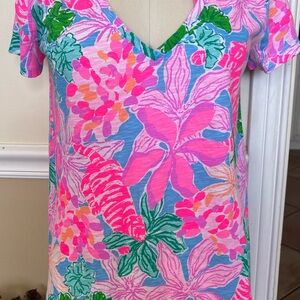Lilly Pulitzer Vibrant Floral V-Neck Top - Pink, Green, Blue